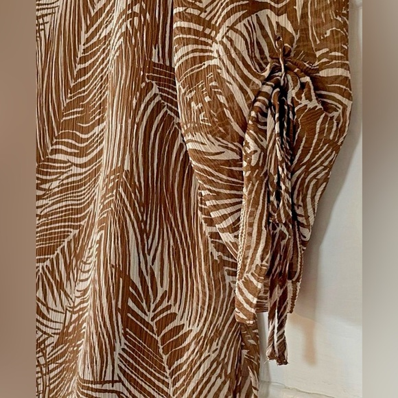 Talbots 100% Silk Brown Print Blouse XS Tie Neck Sheer Top w/ Camisole - Picture 5 of 11